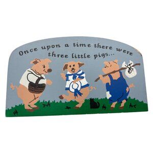 Three Little Pigs Wood Shelf Sitters The Cats Meow Village 1997 Vintage -Retired